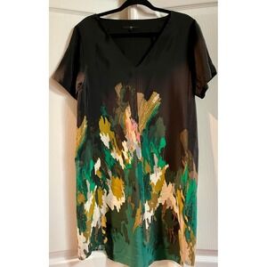 Tibi Silk Shift‎ Dress Womens Size 6 V-Neck Watercolor Tie Dye Casual Multicolor